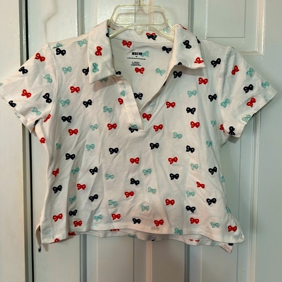 Anthropologie Tops - Anthropologie | Maeve Bow Tie Collared cropped Top